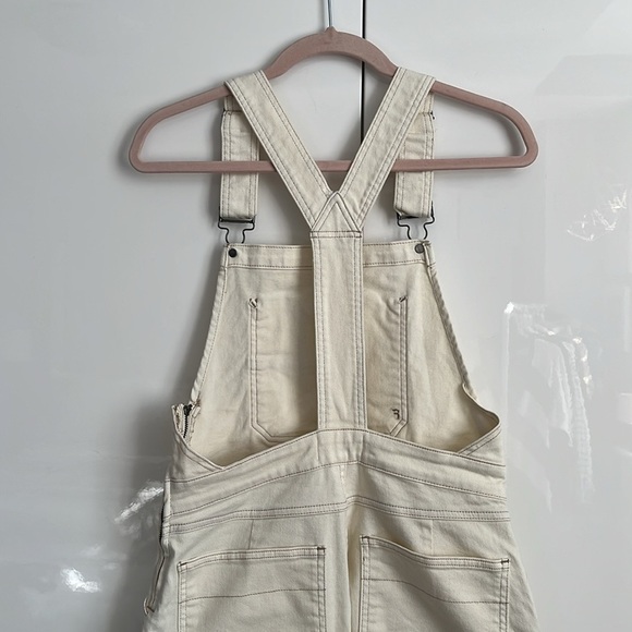 FRAME NWOT Cream Ecru Denim High Waist Flare Overalls Utility Jumpsuit, Size S - Picture 9 of 14